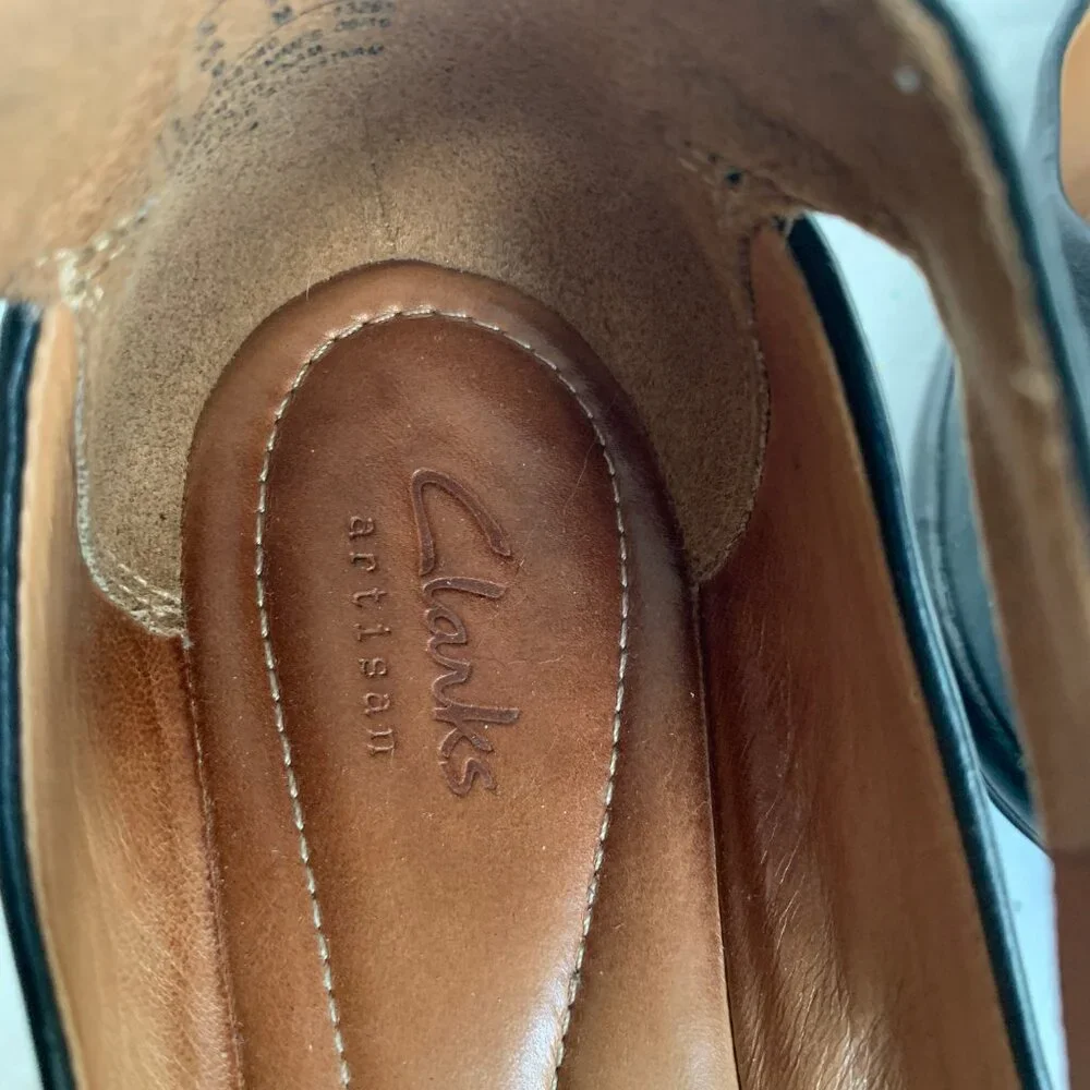 Clarks Artisan Clarene Tide Black Leather Ankle Strap Platform Wedges - Size 6.5 - Picture 5 of 16